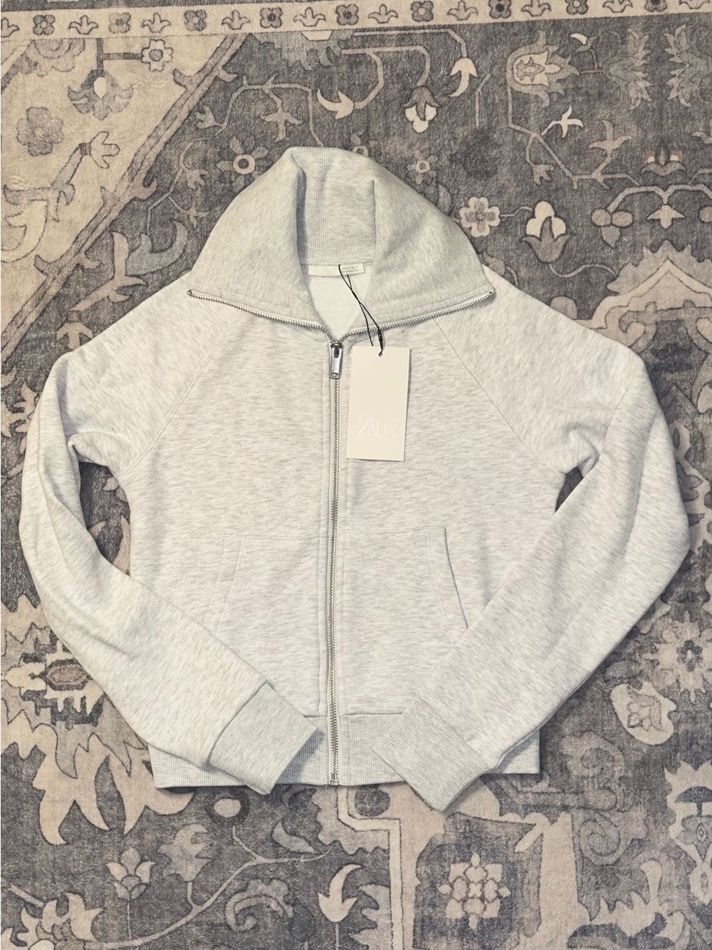 Zara Kids Heather Gray Zip Collar Sweatshirt M NWT